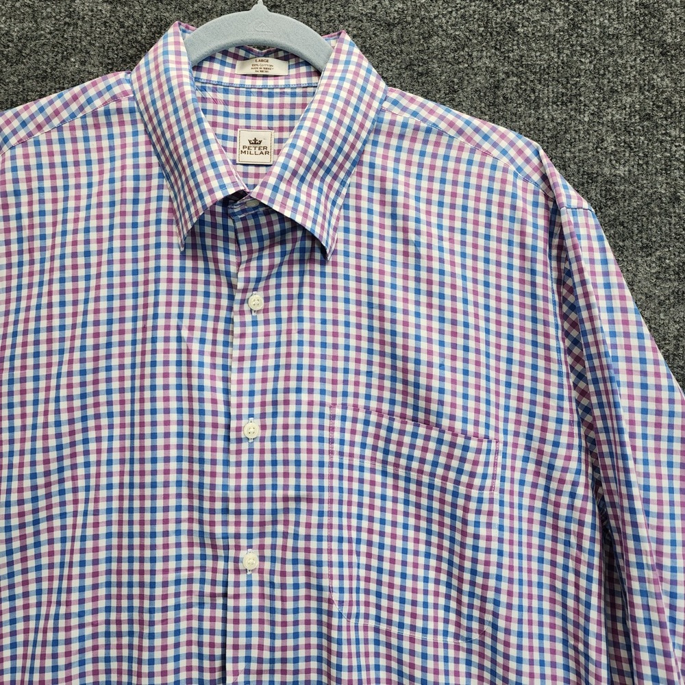 Peter‎ Millar Mens Cotton Gingham Plaid Button Down Dress Shirt Large Preppy